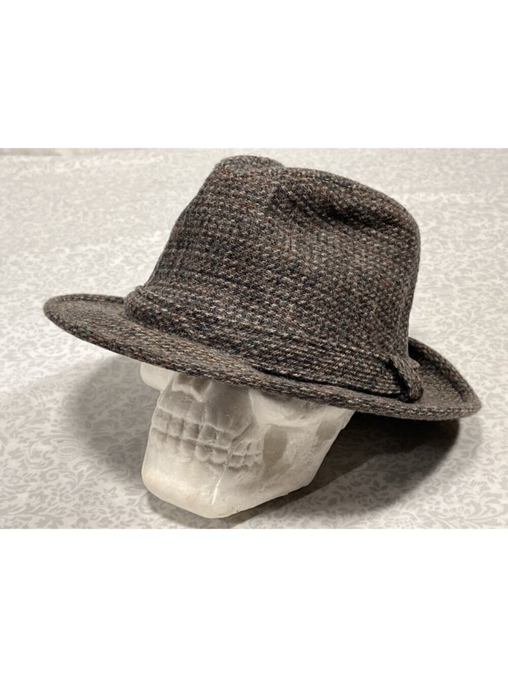 Vtg Mens Sz Medium Botany 500 Tweed Wool Fedora Gray Boho